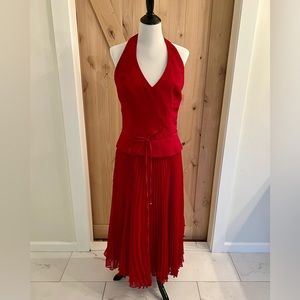 Vintage Jordan Halter neck Accordion Skirt Cranberry Formal Dress Size 12